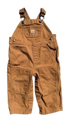 Carhartt Canvas Double Knee Overall Bibs Kids Toddler 18M Brown Outdoor