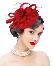 Z X Wedding Fascinator Church Derby Hat Sinamay Pillbox One Size, 007 Red