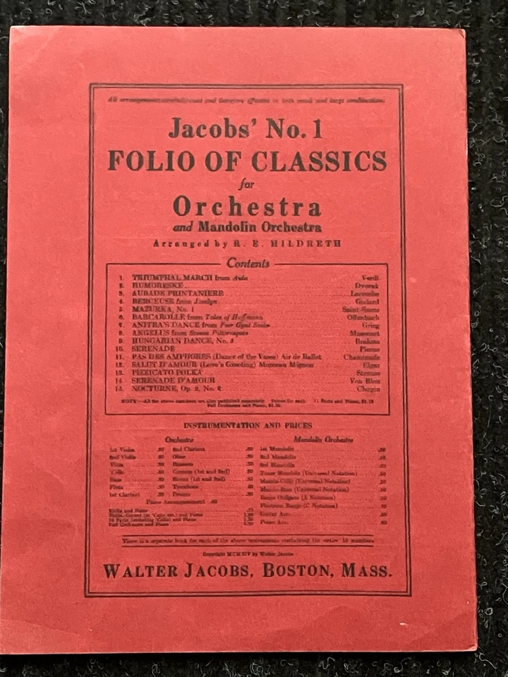 1914 Walter Jacob's Boston Ma. No. 1 sheet music / 3d MANDOLIN / TENOR MANDOLA - Image 2 of 4