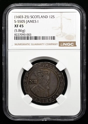 1603-25 SCOTLAND 12S NGC XF45, JAMES I