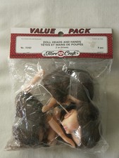 Vintage Fibre Craft Doll Heads  Hands 9 Pieces 2 Inch Brown Hair Brunette 75162