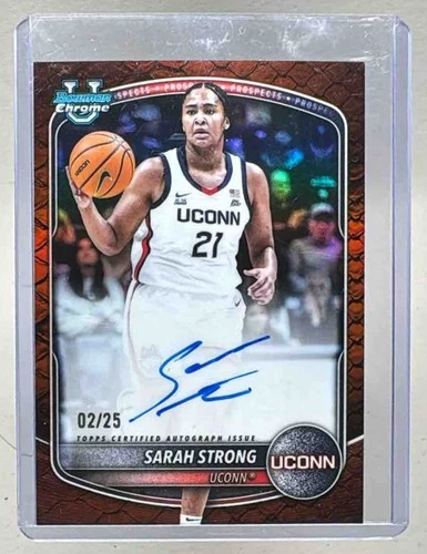 Sarah Strong 2025 Bowman Chrome Orange Reptilian Refractor Prospect Auto /25