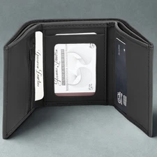 Genuine Leather Trifold Wallet for Men – RFID – ID Window – Black