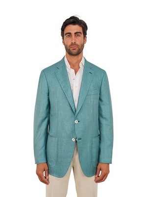 Isaia Napoli Zoll Glänzend '' Licht Blaugrün Blazer Sport Mantel 100% Seide 44 US
