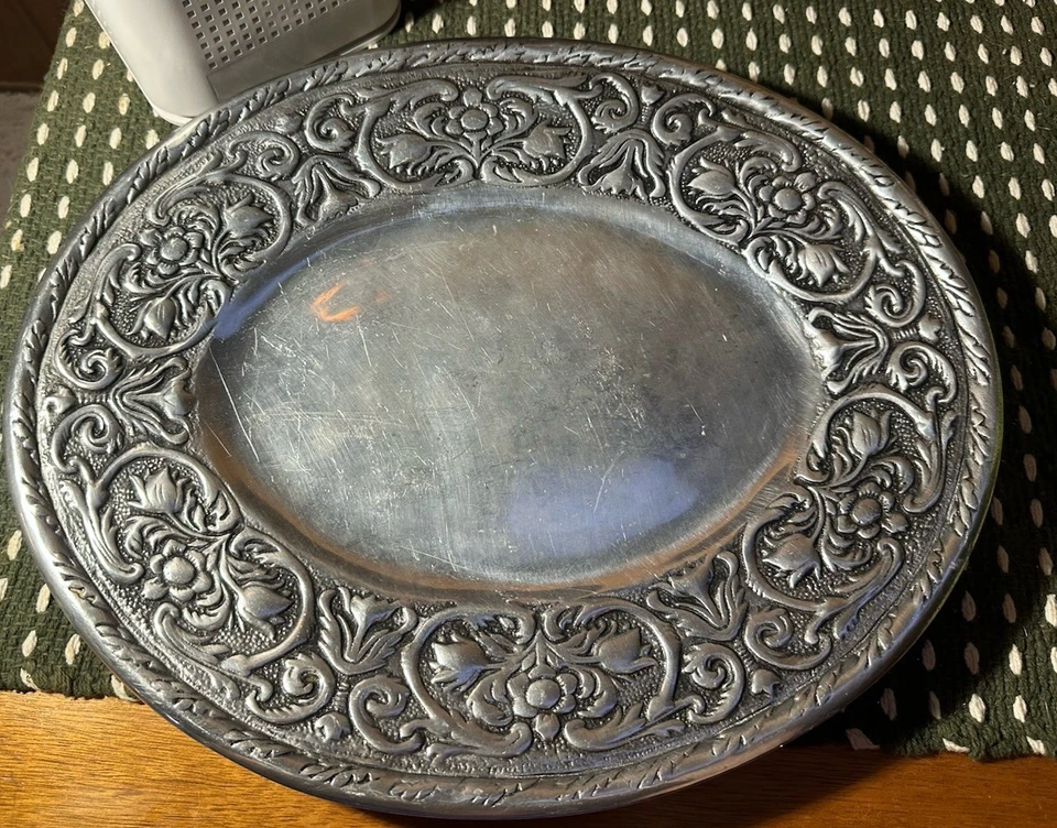 Wilton Large Pewter Oval Serving Tray 14.5x 12” Ornate Party Platter Holiday - Image 2 of 4