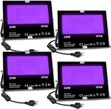 30W LED Black Light Flood Lights 4 Pack, IP66 UV Glow Neon Blacklight Outdoor