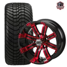 12" Casino Black & Red Golf Cart Wheels and Tires Combo (215/35-12) Set of 4