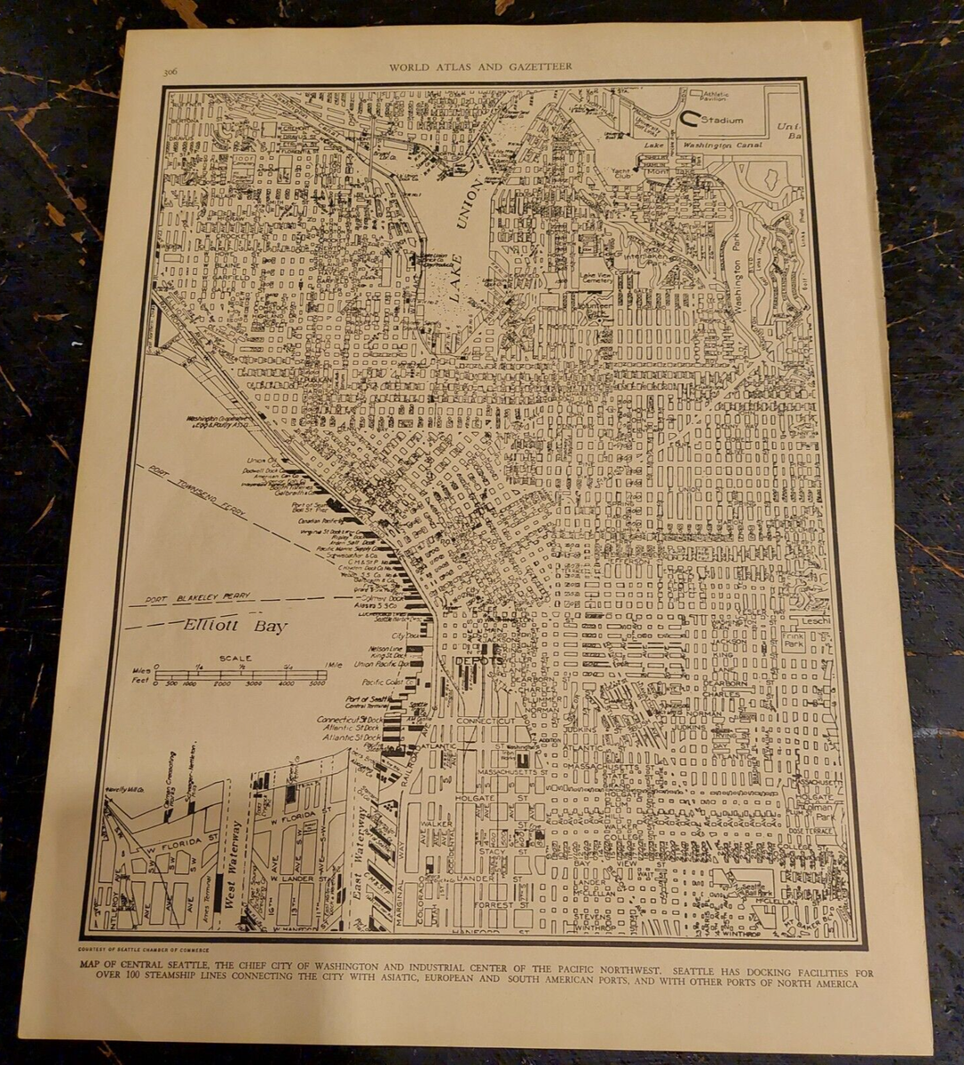 vintage 1939 atlas map of central Seattle WA 11x14 ready to frame