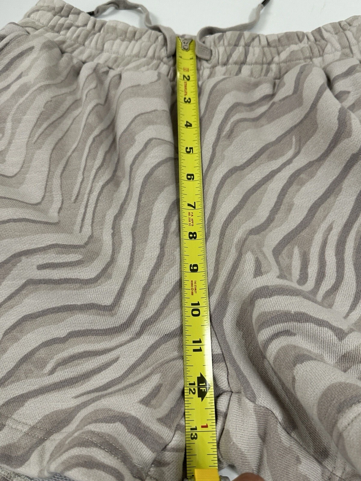 sweaty-betty tan zebra print cotton terry pull on shorts