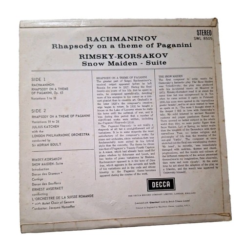 Decca SWL 8505 wbg ED1 Rachmaninov Rhapsody Katchen Ansermet 10'' lp NM - Picture 3 of 7