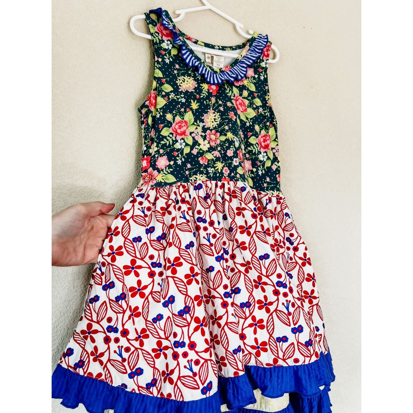 Matilda Jane Ferris Wheel Dress Striped Floral Patriotic Twirl Dress Size 8