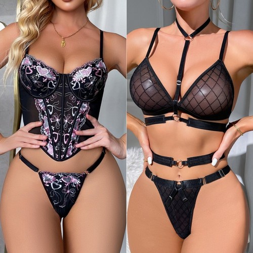 Sexy Para Mujer Sujetador y Tanga Lencería Camisón Encaje Babydoll Ropa Interior Prendas para dormir - Imagen 2 de 24