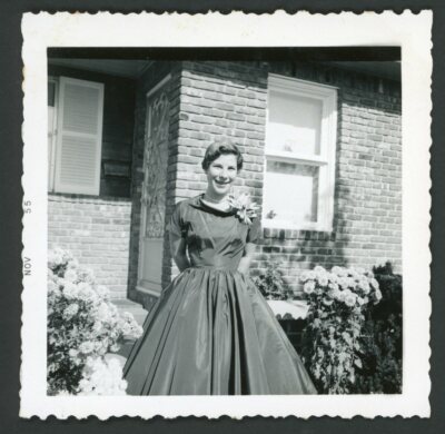 Woman Evening Gown Prom Party Dress Photo Snapshot 1950s Flowers Corsage |  eBay