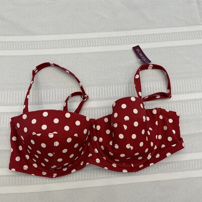 Adore Me Women's Vivien Contour Plus Bikini Top Red&White Dot Size 38C New !!!
