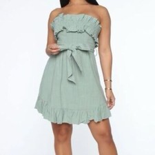 Fashion Nova Mini Dress Womens XL Keeping It Fresh Green Strapless Linen Blend