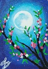 ACEO Original Acrylic Painting FULL MOON Miniature Art Card New
