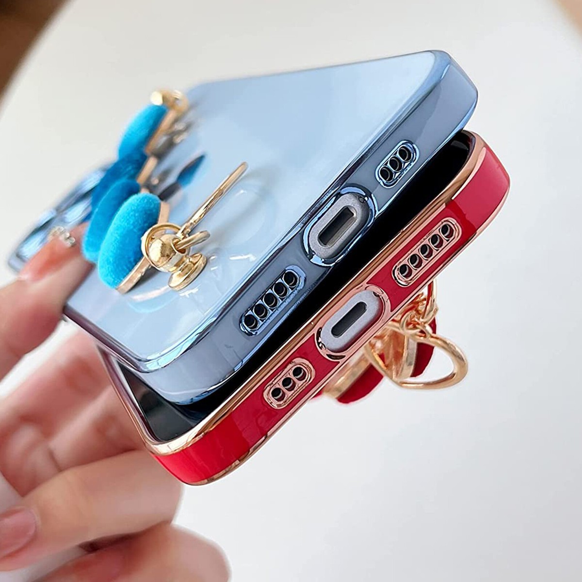 Plating TPU IPhone Case With Heart Hand Chain - For IPhone 16,15,14,13,12,11,X,8, Shockproof, Glossy Colors