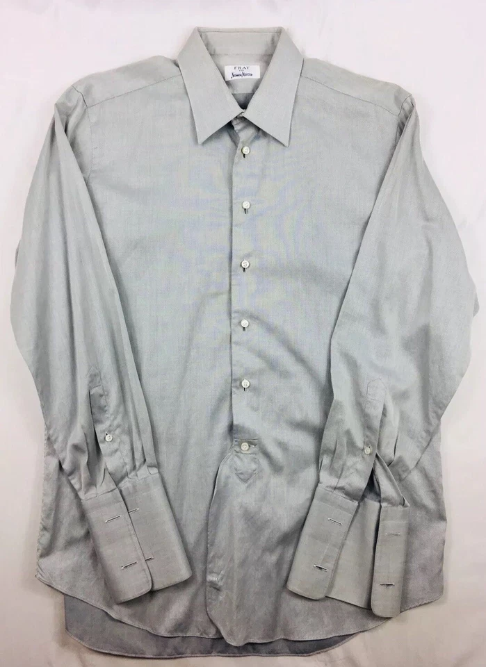 Camisa de Vestir Fray Neiman Marcus Gris Texturizada Mangas Largas Puño Francés Talla 16 Foto 2 de 4