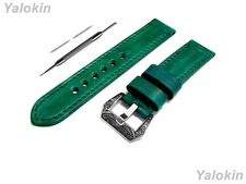 Green Brushed 18mm-25mm Double Stitched Leather Band Strap for Watches 