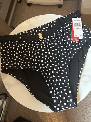 NWT Black Polka Dot High Waist Women's JANTZEN Tummy Control Swimsuit Bottoms 10