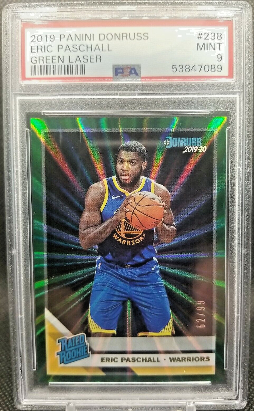 Eric Paschall Rookie 2019-20 Donruss #238 Rated Rookie  Green Laser # /99 PSA 9