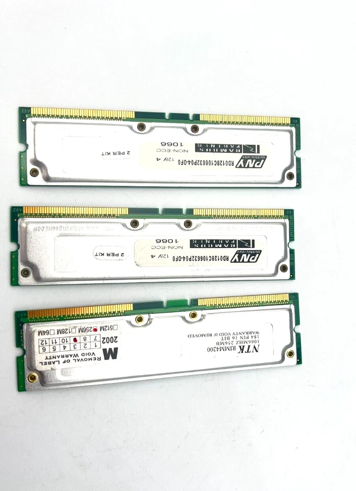 PNY RD0128C106632P04-OF0  256MB PC1066 1066MHz Non-ECC 32ns 184-Pin RDRAM RIMM - Image 2 of 4