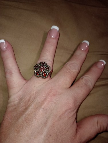 Silver Mozambique Garnet & Marcasite Statement Cocktail Ring