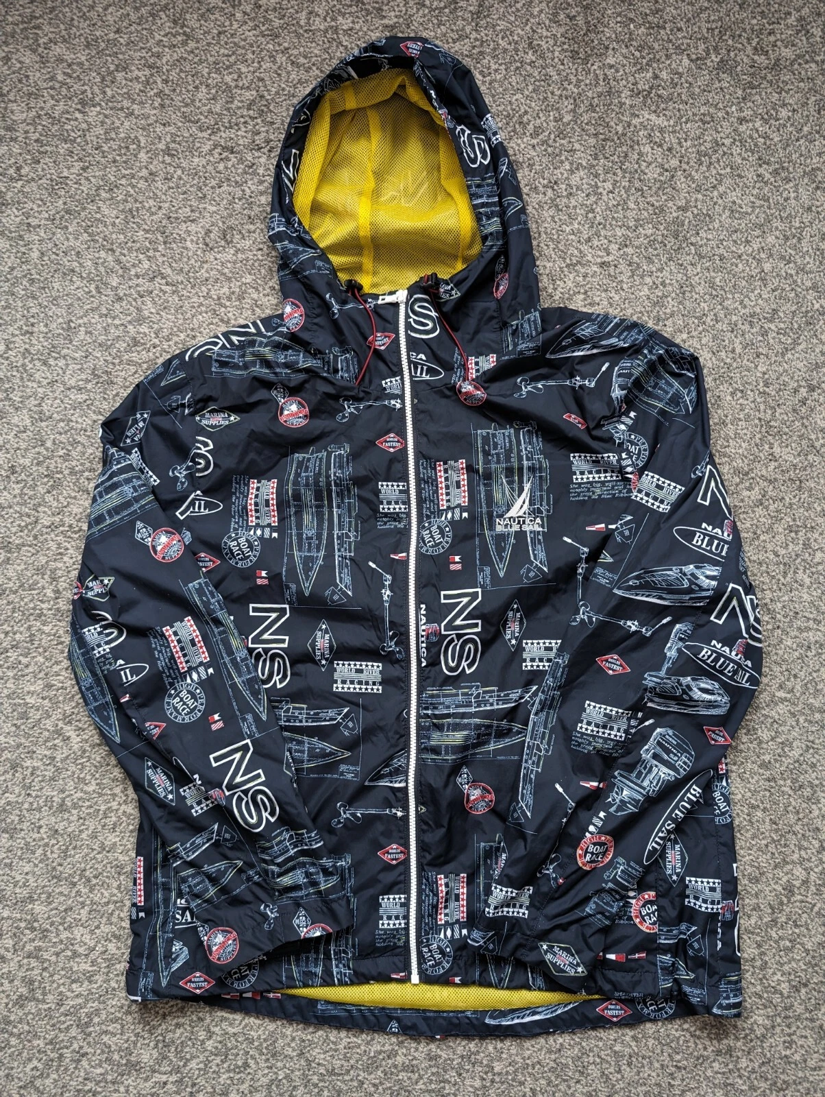 Nautica Jacket Mens Large Blue Sail Windbreaker Lightweight Outdoor Coat Hooded