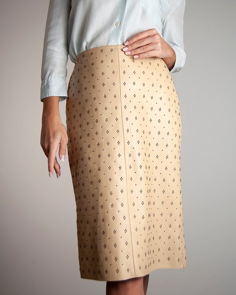 CALVIN KLEIN Size FR 38 Beige fake leather embellished midi pencil skirt