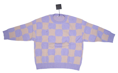Le Lis Women Lavender Apricot Checkered Long Sleeve Crew Neck Pullover Sweater L