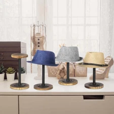 Burnt Wood and Black Metal Pipe Hat Rack Stand, Wig Holder Stand, Set of 4