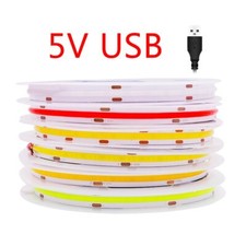 5V USB LED COB Strip Light 320LED/m High Density Strips White Blue Green Red DC