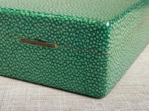 Antique c1920s Art Deco Faux Shagreen Cedar Wood Lined Box Interior Divide - Picture 17 of 20
