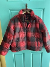 Riley & James Water-resistant Short Puffer Jacket Red Buffalo Plaid Size M Nwt