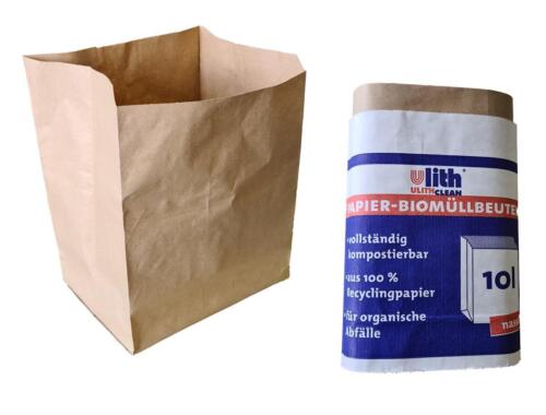 Sac bio sacs à déchets sacs en papier sac bio sac poubelle en papier, résistant à l'humidité, 10 litres - Photo 1 sur 13
