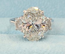 4.60 Ct D VS1 Platinum Oval Diamond Lab Grown Diamond 3 Stone Ring IGI Certified