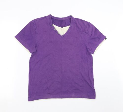 John Devin Mens Purple Cotton T-Shirt Size M Round Neck - Afbeelding 1 van 12