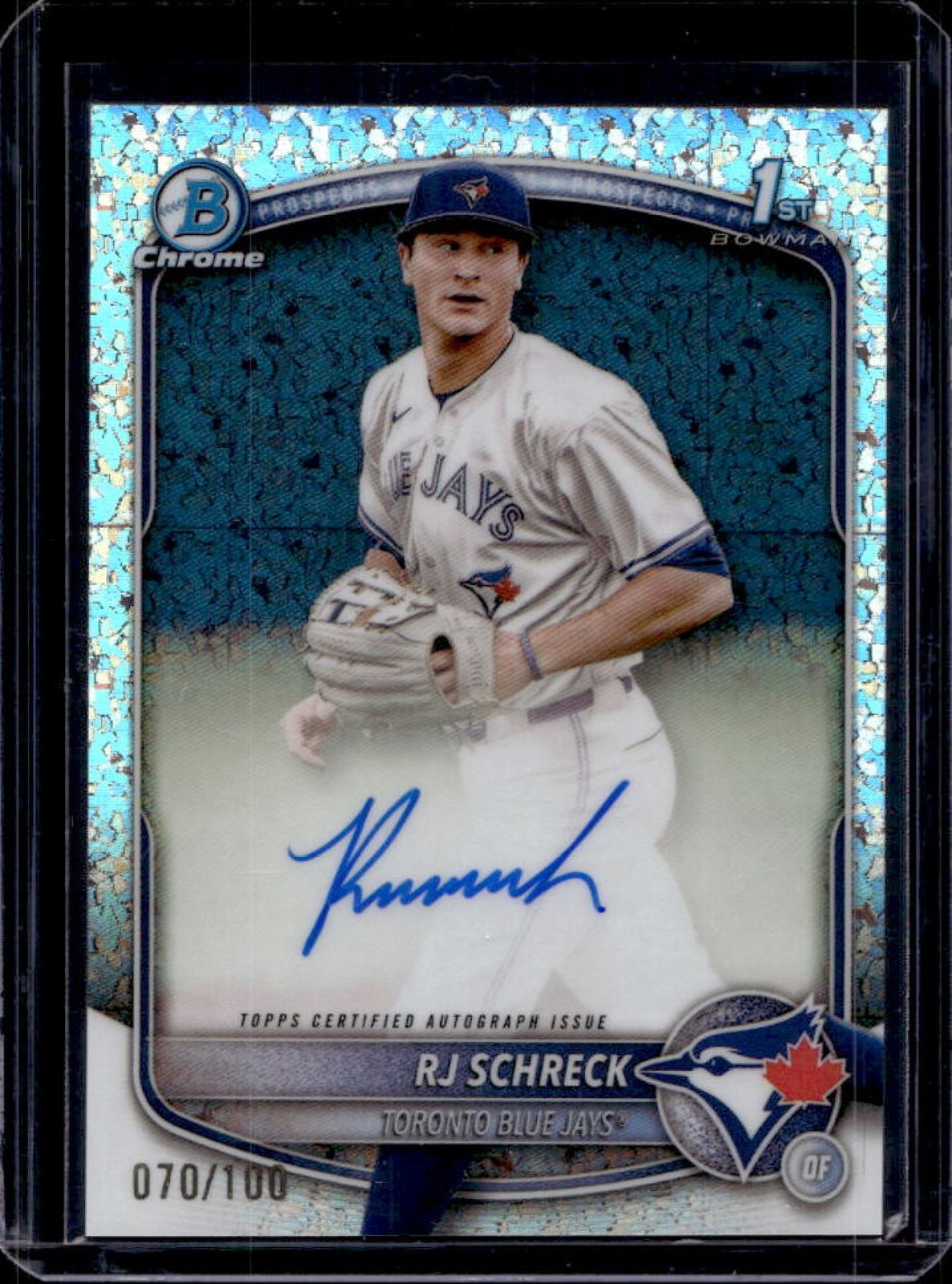 2025 Bowman Chrome RJ Schreck Auto Mini Diamonds Refractor 1st Prospect #70/100
