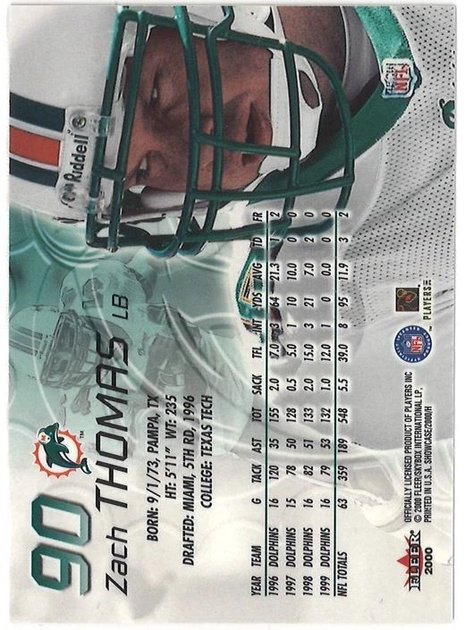2000 Fleer Showcase - # 90 Zach Thomas - Image 2 of 2