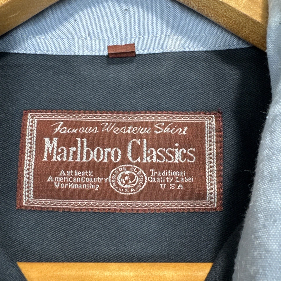 Marlboro Classics Vintage Long Sleeves Mens  Large Shirt Navy Blue Cotton - Image 3 of 4
