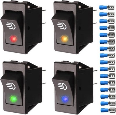 4 Stück Auto KFZ Wippschalter Kippschalter, 4Pin ON-OFF LED Anzeige für Nebelscheinwerfer, DR