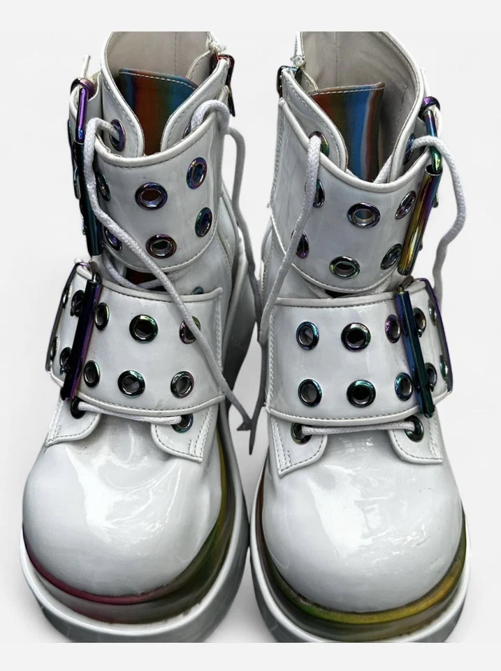 White Demonia Platform Holographic Rainbow Boots – Size 9 - Image 4 of 4