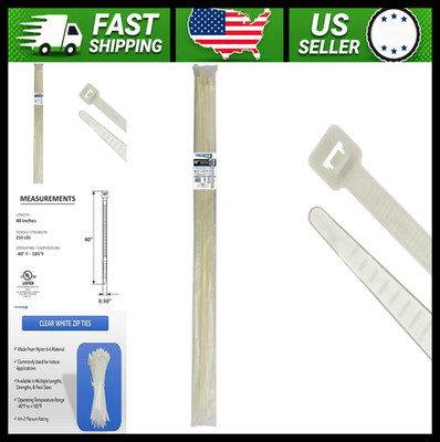 Kable Kontrol Heavy Duty 40 Inch Cable Zip Ties 50 Pack Natural White