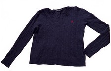Polo Ralph Lauren Wool Cashmere Cable Knit V-Neck Sweater Navy XL