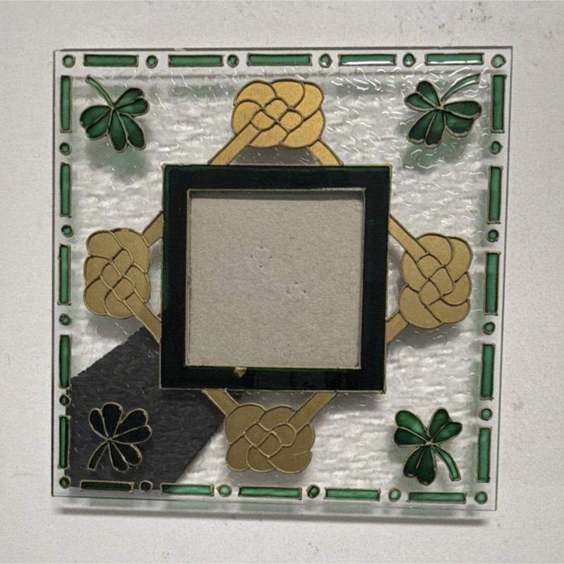 Stained Glass Celtic Shamrock Square Photo Frame 7x7 in Gold Green