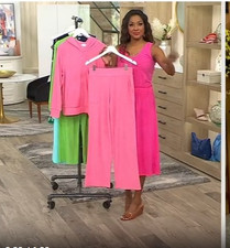  L 229 Belle Beach by Kim Gravel Petite Poolside Terry Wide Leg Pants Size MP