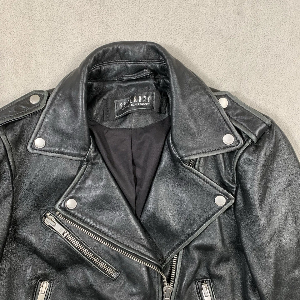 Superdry Chaqueta De Cuero UK 10 Negra Biker Grunge Moto Racer Moto Rocker Foto 2 de 4