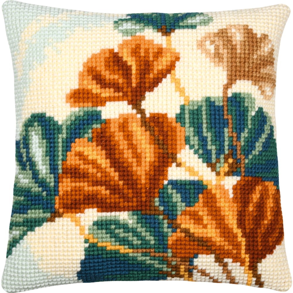 Vervaco stamped cross stitch kit cushion ""Ginko leaves"", 40x40cm