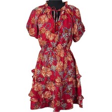 Band of the Free FP Connie Garnet Floral Mini Dress Tassel V-Neck Ruffle Small