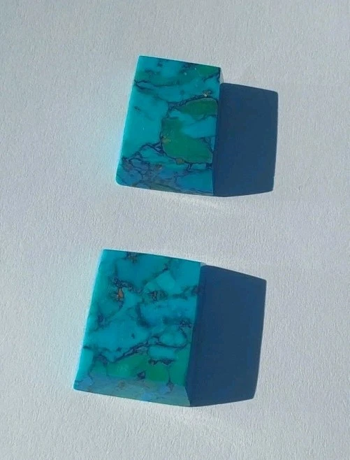 Pair High Grade Rectangle Natural Bisbee Turquoise 24.7 Ct Cabochons Blue Green  - Image 2 of 4